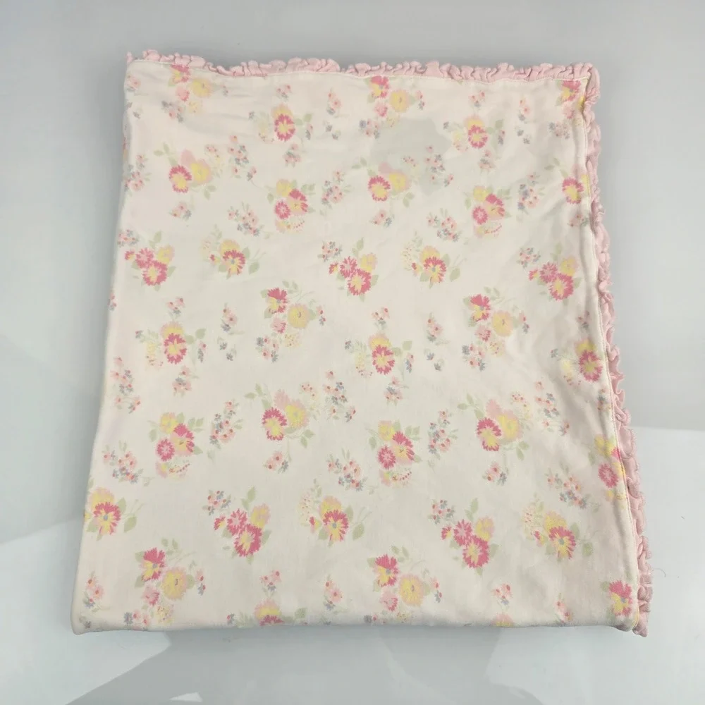 Vintage Baby Gap Blanket Pink Flowers Floral 2-ply Cotton Ruffle Y2K Shabby